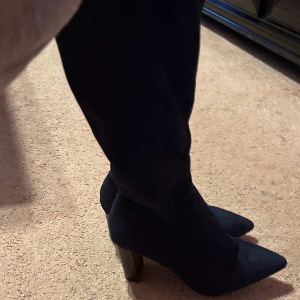 Boden Black Heeled Boots for Women excellent condition faux suede navy blue boot